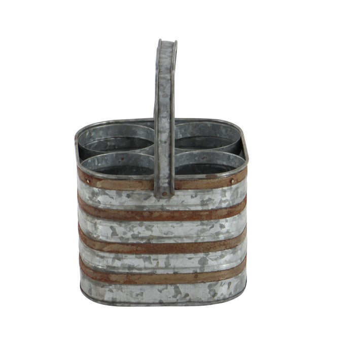 Farmhouse Rectangular Metal Bottle Holder with 4 Slots, Galvanized Gray