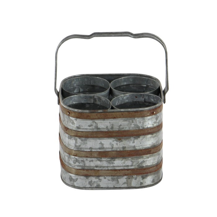 Farmhouse Rectangular Metal Bottle Holder with 4 Slots, Galvanized Gray