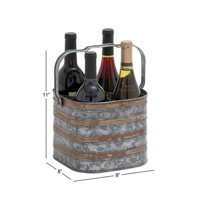 Farmhouse Rectangular Metal Bottle Holder with 4 Slots, Galvanized Gray