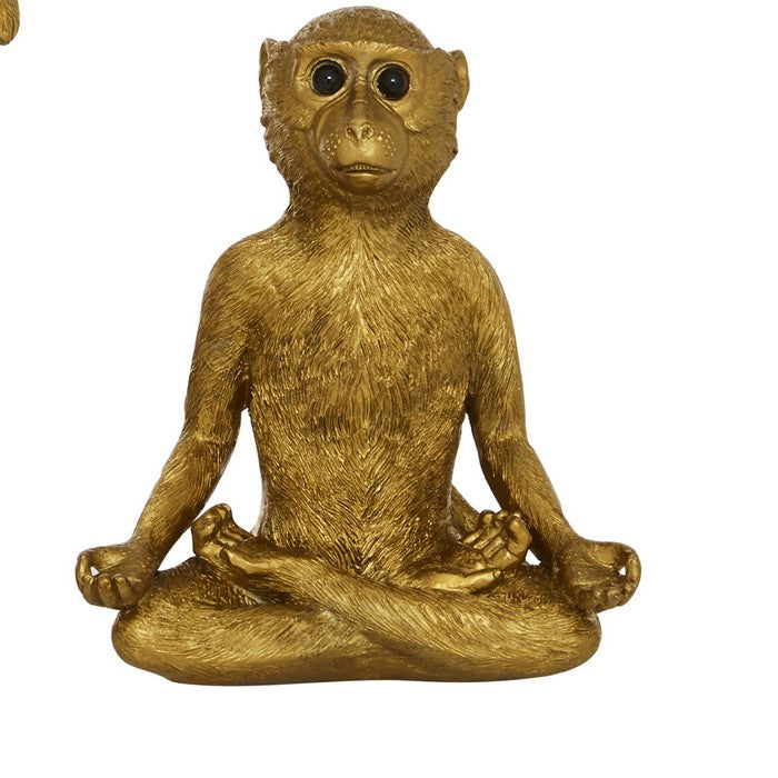 Polyresin Yoga Monkey Figurine with Fur like Texture, Set of 3, Gold