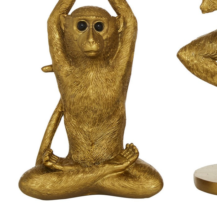 Polyresin Yoga Monkey Figurine with Fur like Texture, Set of 3, Gold