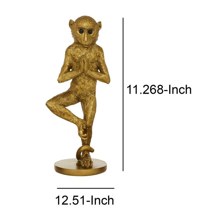 Polyresin Yoga Monkey Figurine with Fur like Texture, Set of 3, Gold