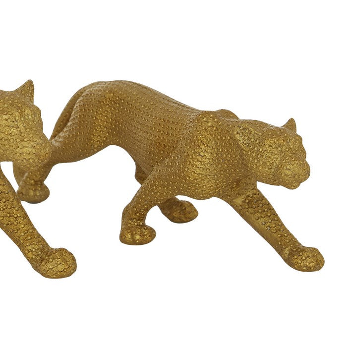 Polyresin Forward Moving Jaguar Figurine with Studded Design, Set of 2,Gold