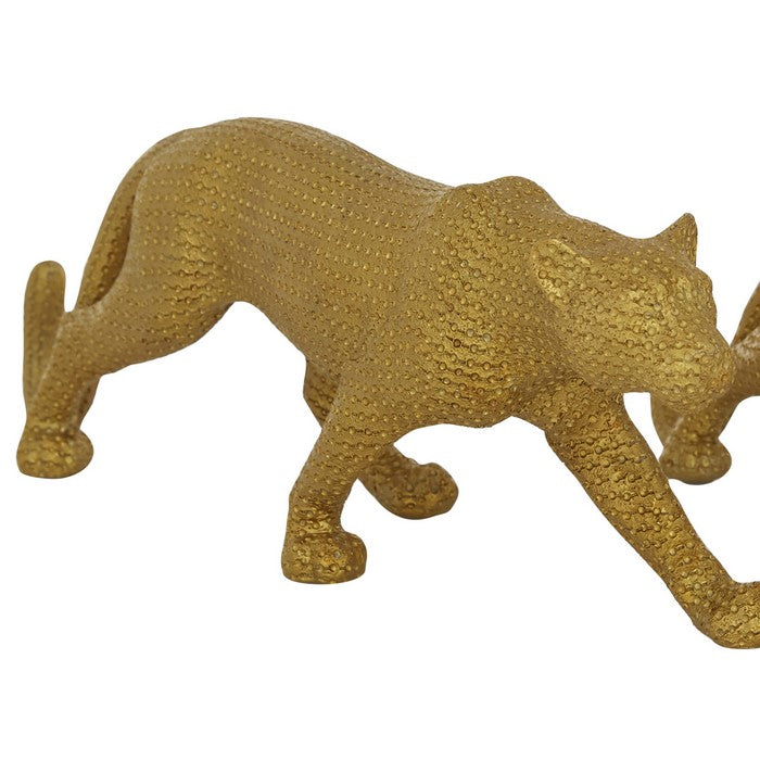 Polyresin Forward Moving Jaguar Figurine with Studded Design, Set of 2,Gold