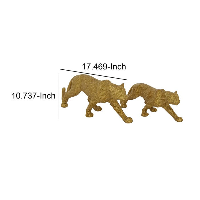 Polyresin Forward Moving Jaguar Figurine with Studded Design, Set of 2,Gold