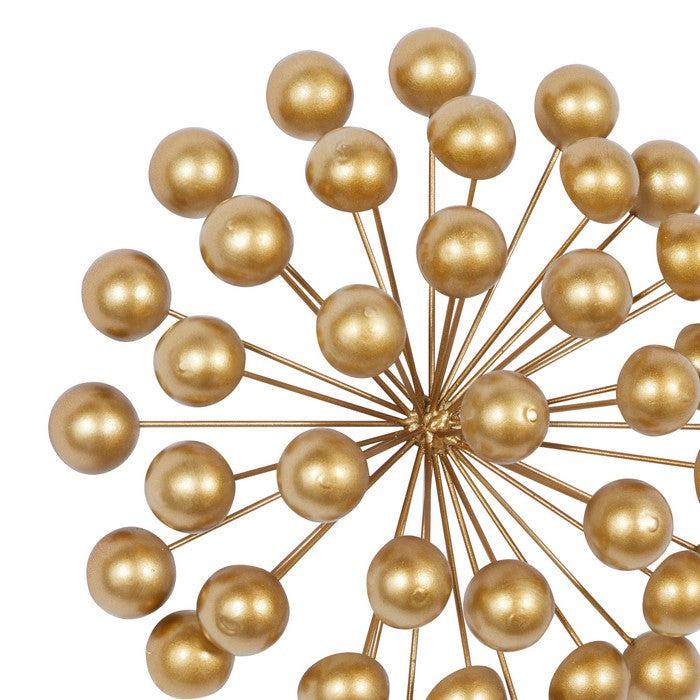 Sunburst Design Metal Wall Decor with Spokes and Ball Ends, Gold