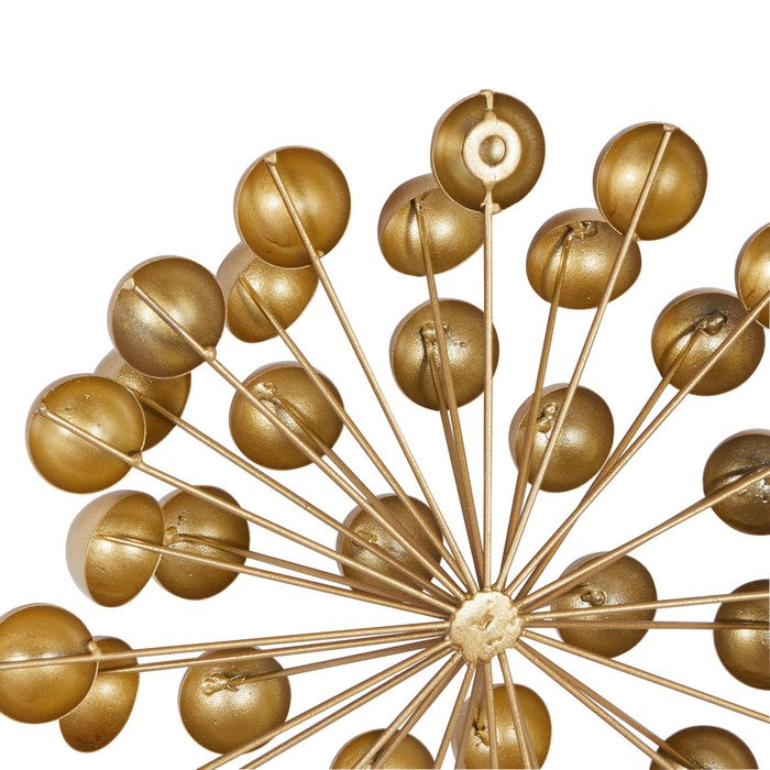 Sunburst Design Metal Wall Decor with Spokes and Ball Ends, Gold