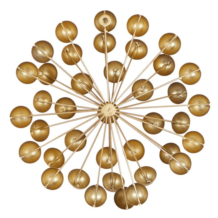 Sunburst Design Metal Wall Decor with Spokes and Ball Ends, Gold