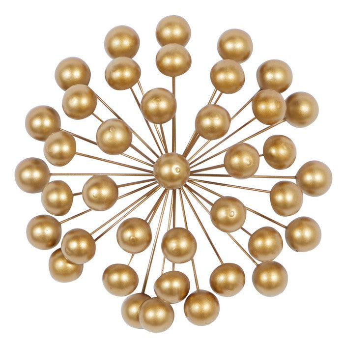 Sunburst Design Metal Wall Decor with Spokes and Ball Ends, Gold