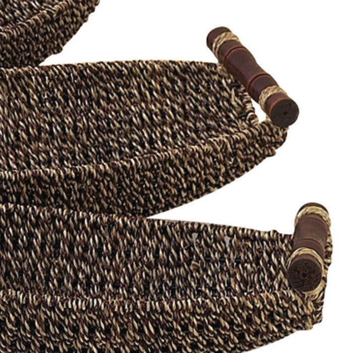 Farmhouse Style Seagrass Basket with Metal Handles, Set of 3, Brown