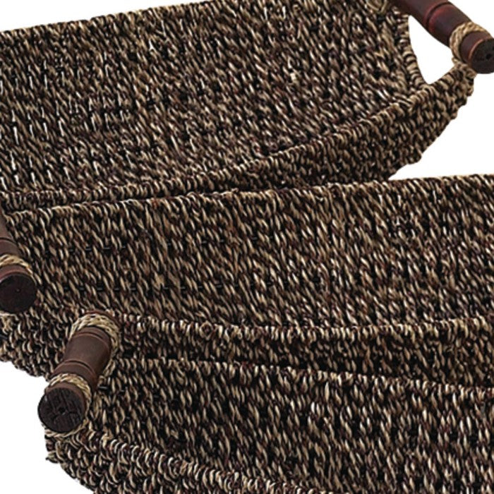 Farmhouse Style Seagrass Basket with Metal Handles, Set of 3, Brown