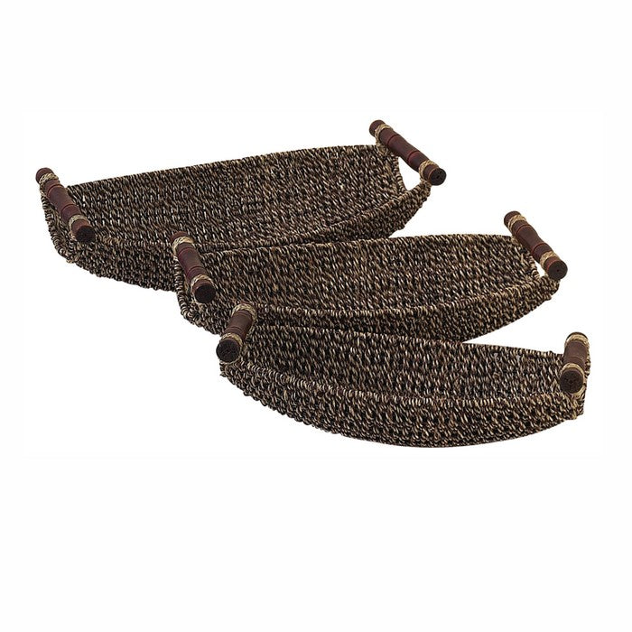 Farmhouse Style Seagrass Basket with Metal Handles, Set of 3, Brown