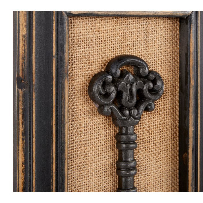 Rectangular Wooden Frame Wall Decor with Antique Key Design,Set of 2,Black
