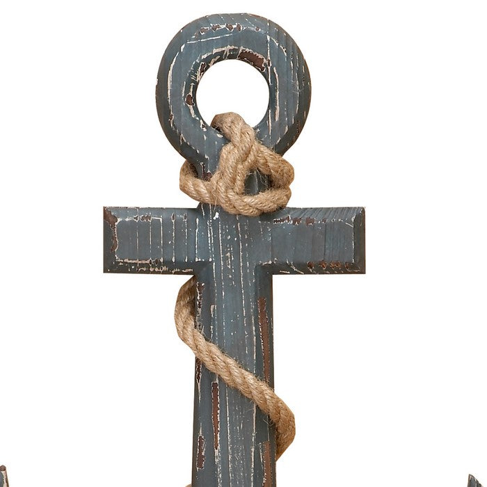 Wooden Ship Anchor Design Accent Decor with Wrapped Rope, Gray