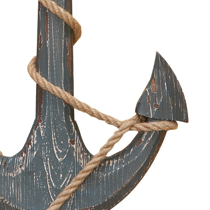 Wooden Ship Anchor Design Accent Decor with Wrapped Rope, Gray