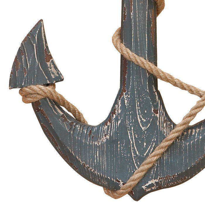 Wooden Ship Anchor Design Accent Decor with Wrapped Rope, Gray