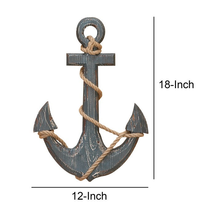 Wooden Ship Anchor Design Accent Decor with Wrapped Rope, Gray