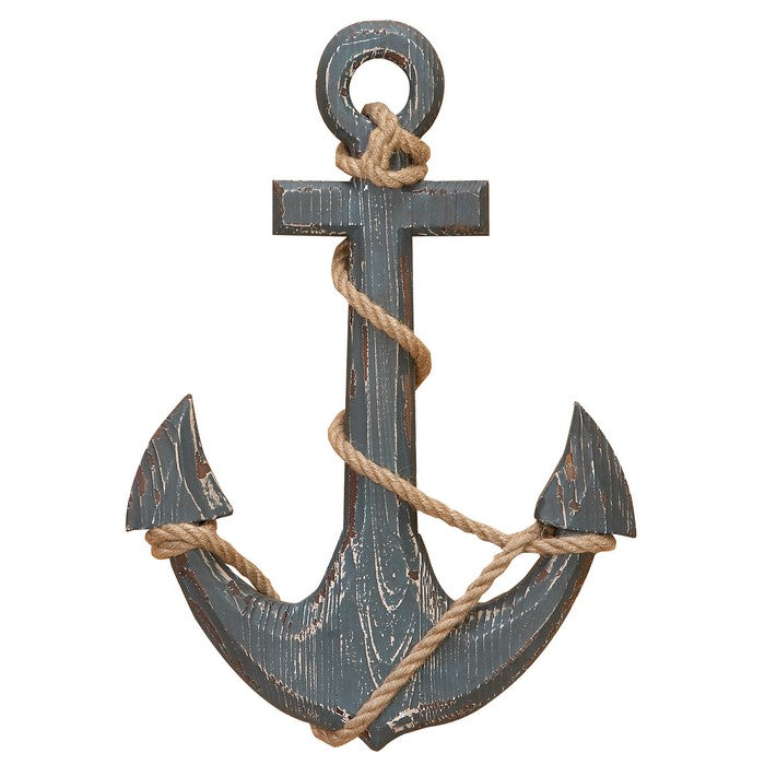Wooden Ship Anchor Design Accent Decor with Wrapped Rope, Gray