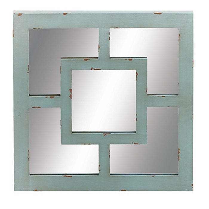 Square Shaped Wooden Wall Mirror, Assortment of 4,Silver and Blue