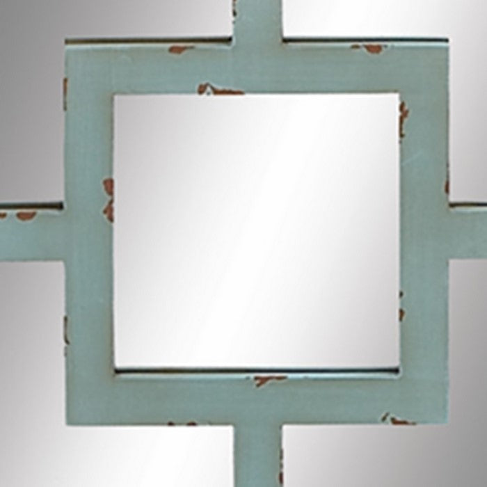 Square Shaped Wooden Wall Mirror, Assortment of 4,Silver and Blue
