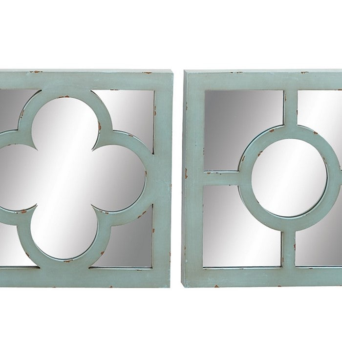 Square Shaped Wooden Wall Mirror, Assortment of 4,Silver and Blue