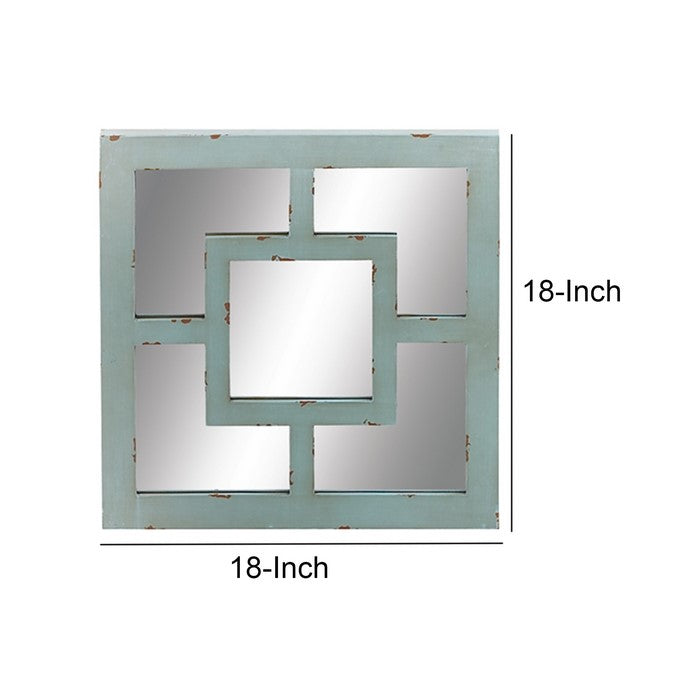 Square Shaped Wooden Wall Mirror, Assortment of 4,Silver and Blue