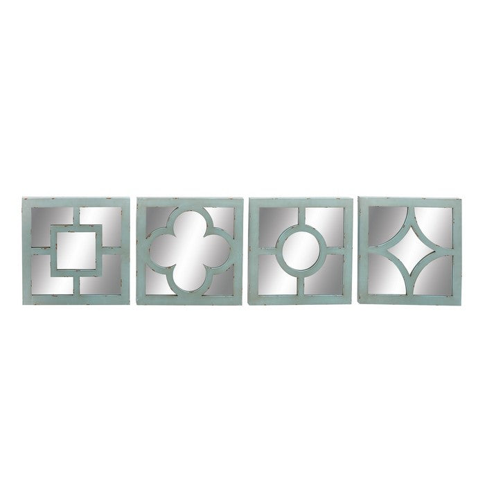 Square Shaped Wooden Wall Mirror, Assortment of 4,Silver and Blue