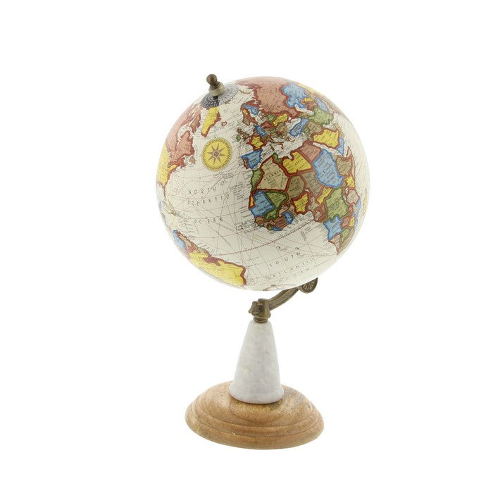 14 Inch Round Globe with Printed Map Design and Wooden Base, Multicolor