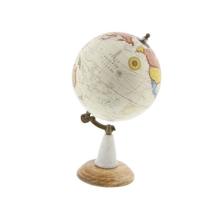 14 Inch Round Globe with Printed Map Design and Wooden Base, Multicolor
