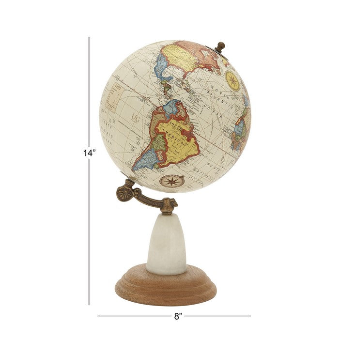 14 Inch Round Globe with Printed Map Design and Wooden Base, Multicolor