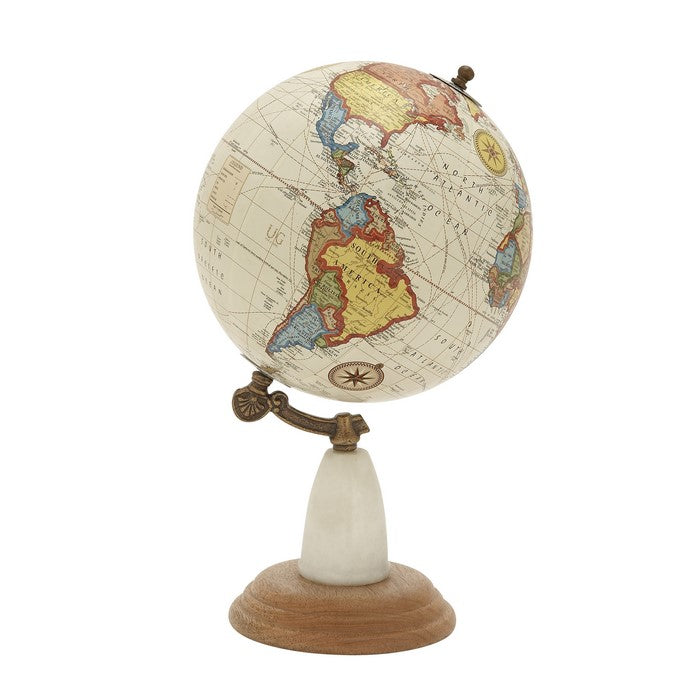 14 Inch Round Globe with Printed Map Design and Wooden Base, Multicolor