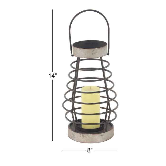 Metal Lantern with Pot Bellied Shape and Ring Type Body, Black and Gray