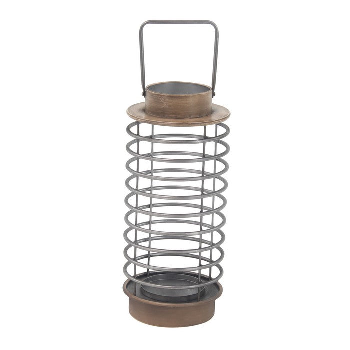 Metal Lantern with Cylindrical Shape and Ring Type Body, Black and Gray