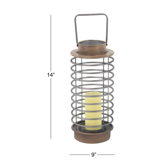 Metal Lantern with Cylindrical Shape and Ring Type Body, Black and Gray