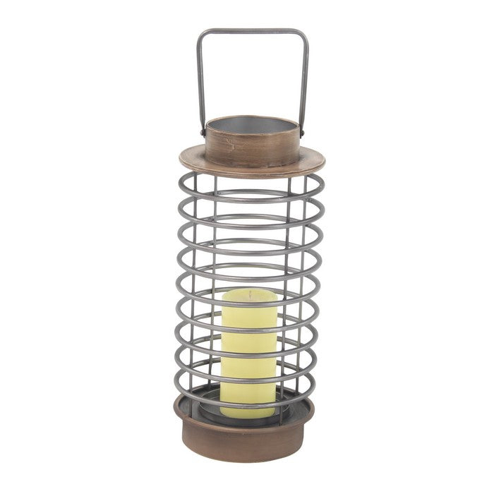 Metal Lantern with Cylindrical Shape and Ring Type Body, Black and Gray
