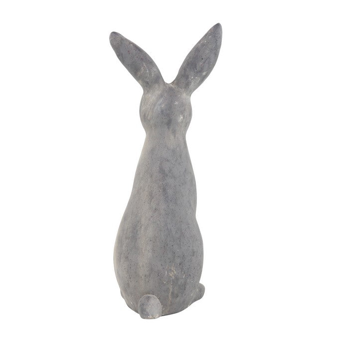 Polystone Sitting Rabbit Statuette with Raised Ears, Weathered Gray