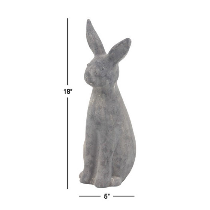 Sitting Rabbit Polystone Statuette with Raised Ears, Weathered Gray