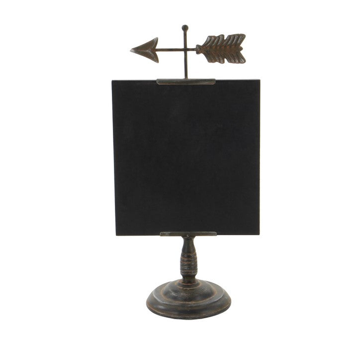 Wooden Chalkboard with Metal Stand and Left Pointing Arrow,Black and Bronze