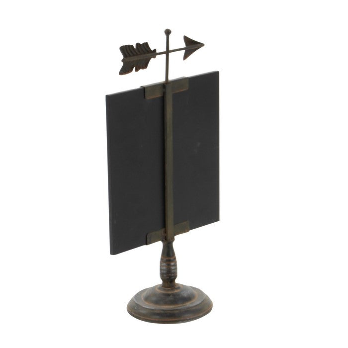 Wooden Chalkboard with Metal Stand and Left Pointing Arrow,Black and Bronze
