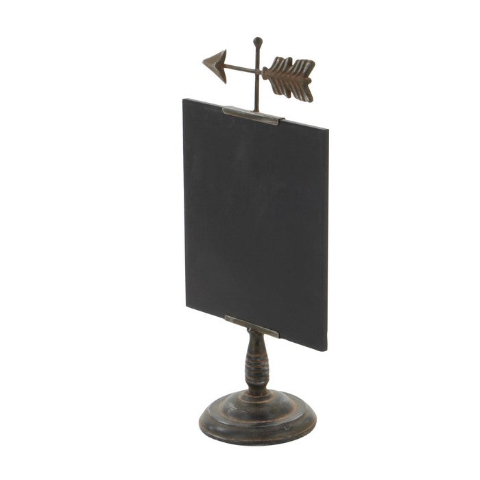 Wooden Chalkboard with Metal Stand and Left Pointing Arrow,Black and Bronze