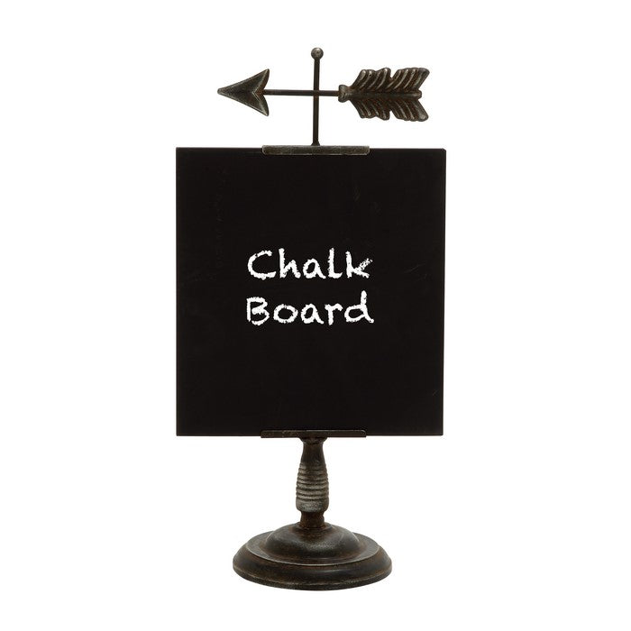 Wooden Chalkboard with Metal Stand and Left Pointing Arrow,Black and Bronze