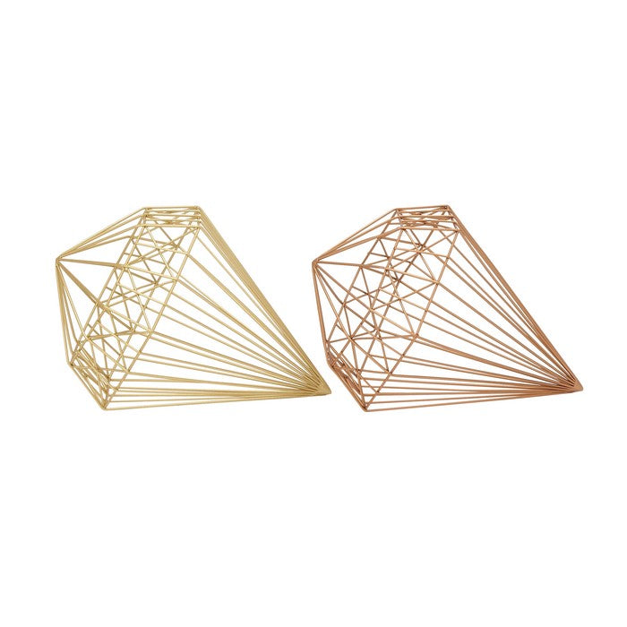 Open Diamond Shape Metal Accent Table Decor, Assortment of Two, Gold