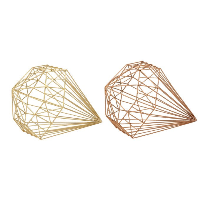 Open Diamond Shape Metal Accent Table Decor, Assortment of Two, Gold