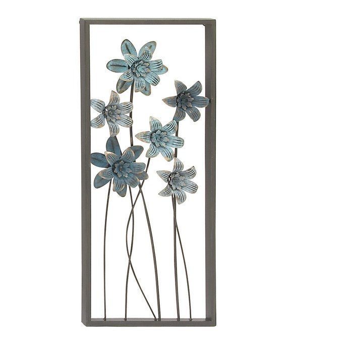 Metal Wall Decor Frame and Floral Designs, Assortment of Two, Gray
