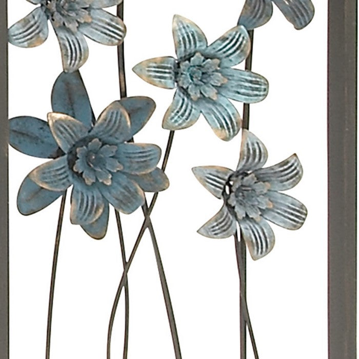 Metal Wall Decor Frame and Floral Designs, Assortment of Two, Gray