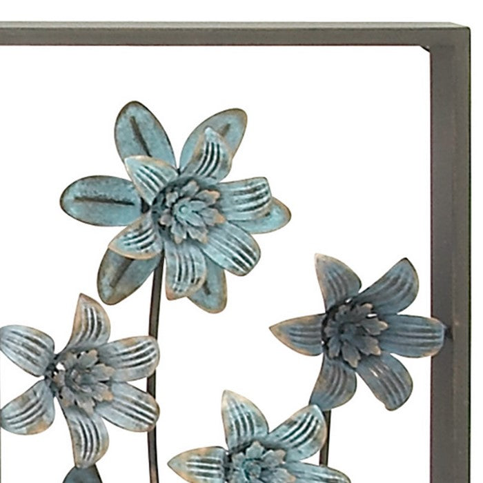 Metal Wall Decor Frame and Floral Designs, Assortment of Two, Gray