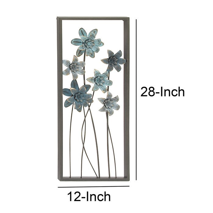 Metal Wall Decor Frame and Floral Designs, Assortment of Two, Gray