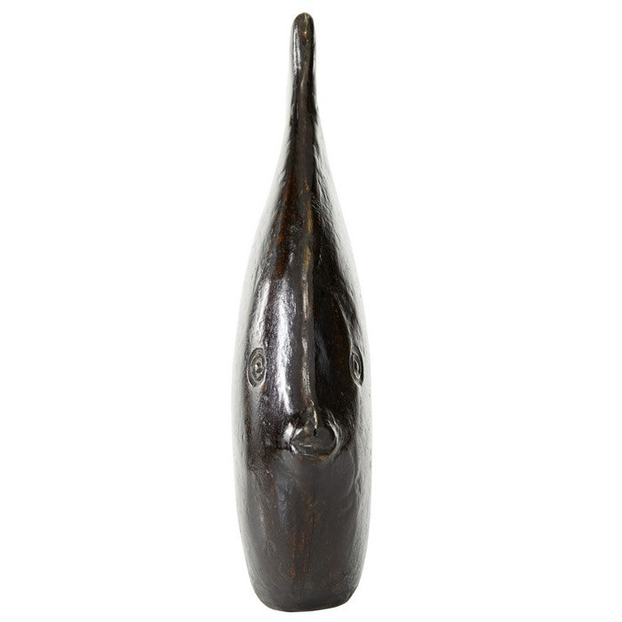 Metal Fish Accent Decor with Elongated Fin and Carved Details, Bronze