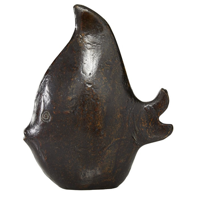 Metal Fish Accent Decor with Elongated Fin and Carved Details, Bronze