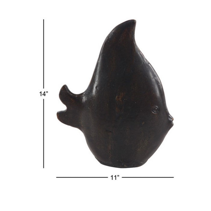 Metal Fish Accent Decor with Elongated Fin and Carved Details, Bronze